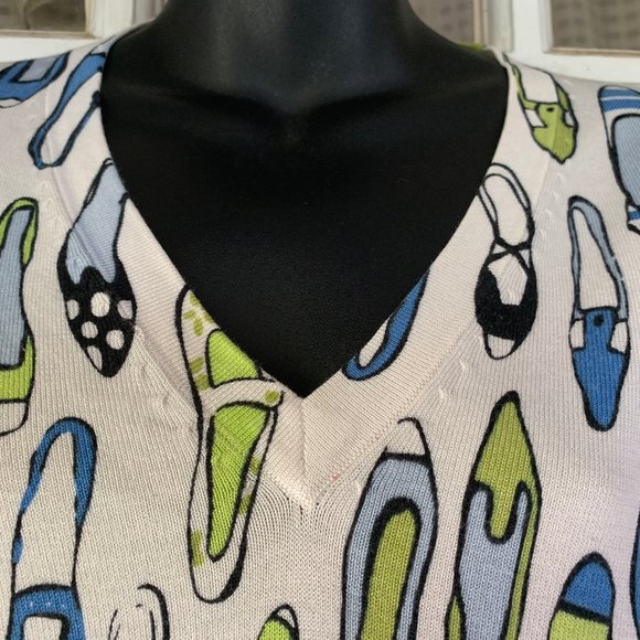 WORLD REPUBLIC Silk Blend Shoe Print Sweater Sz M - Picture 7 of 8